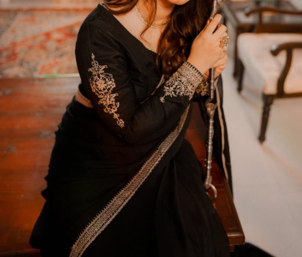SAAYA Black Chiffon Saree with Designer Embroidered Blouse – Timeless Traditional Outfit