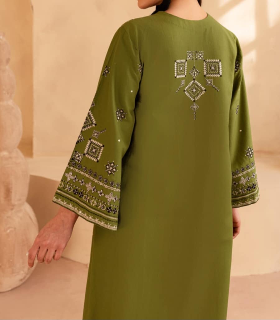 Batik Green Khaddar Embroidered 2-Piece Dress