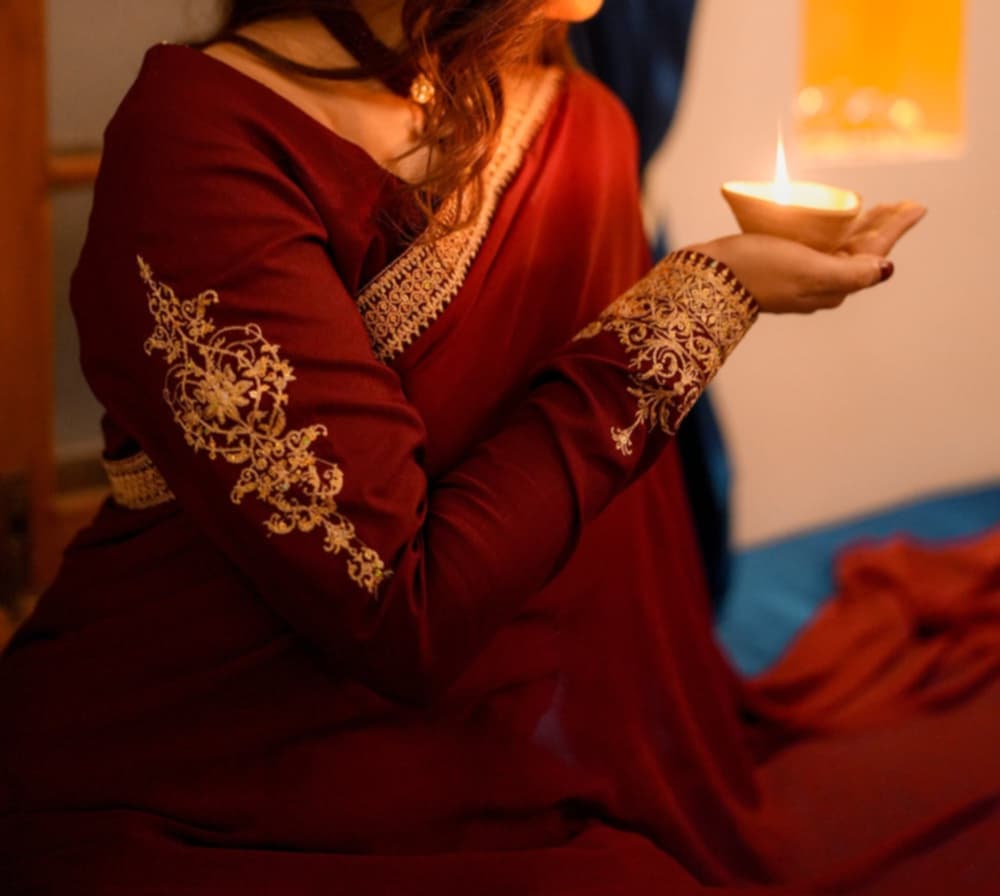 Maroon Chiffon Saree – Raqeeb | Party & Wedding Saree with Embroidery