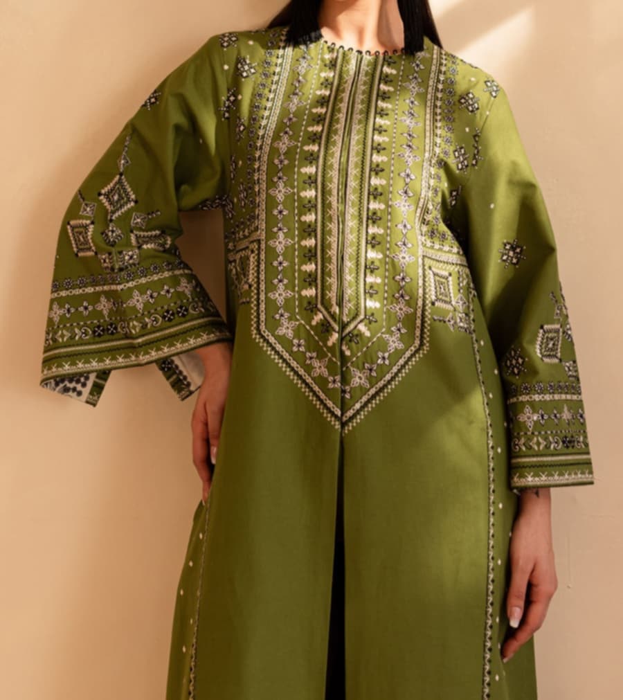 Batik Green Khaddar Embroidered 2-Piece Dress