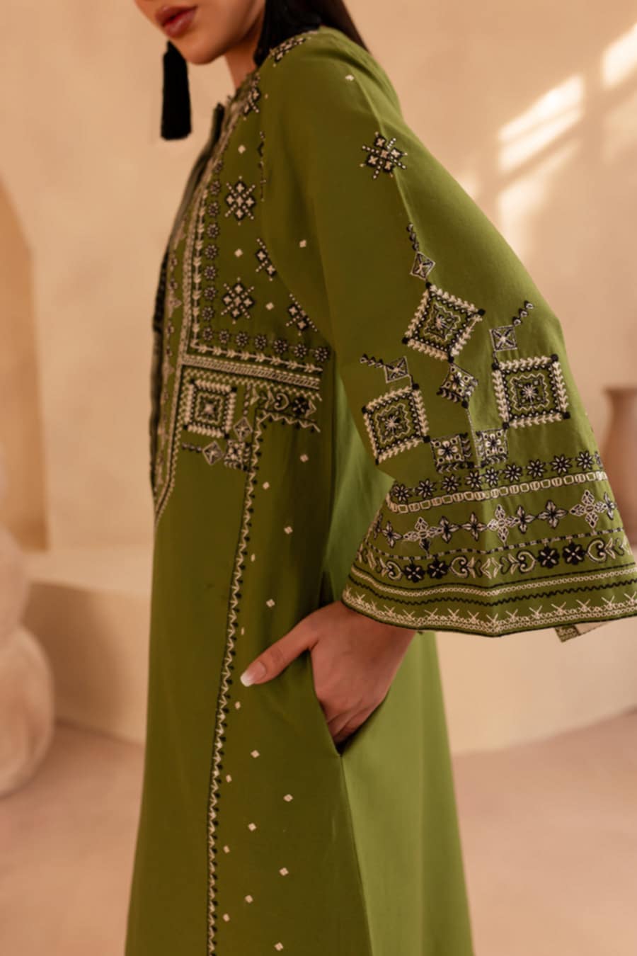 Batik Green Khaddar Embroidered 2-Piece Dress