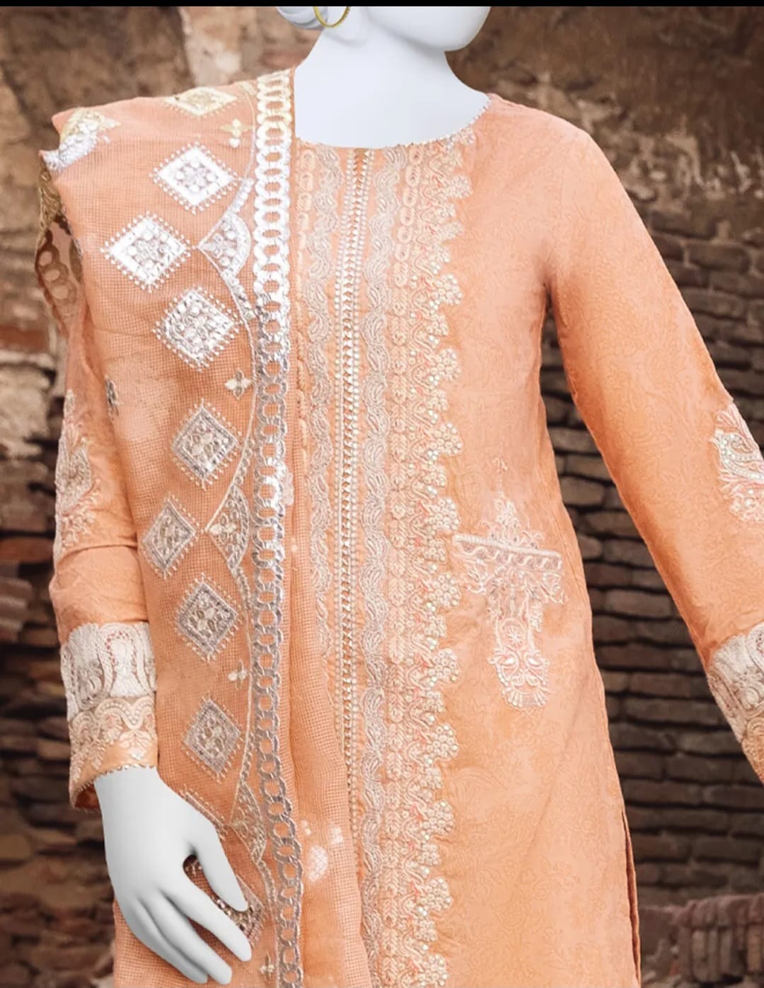 Junaid Jamshed J. Peach Lawn Three Piece Stitched