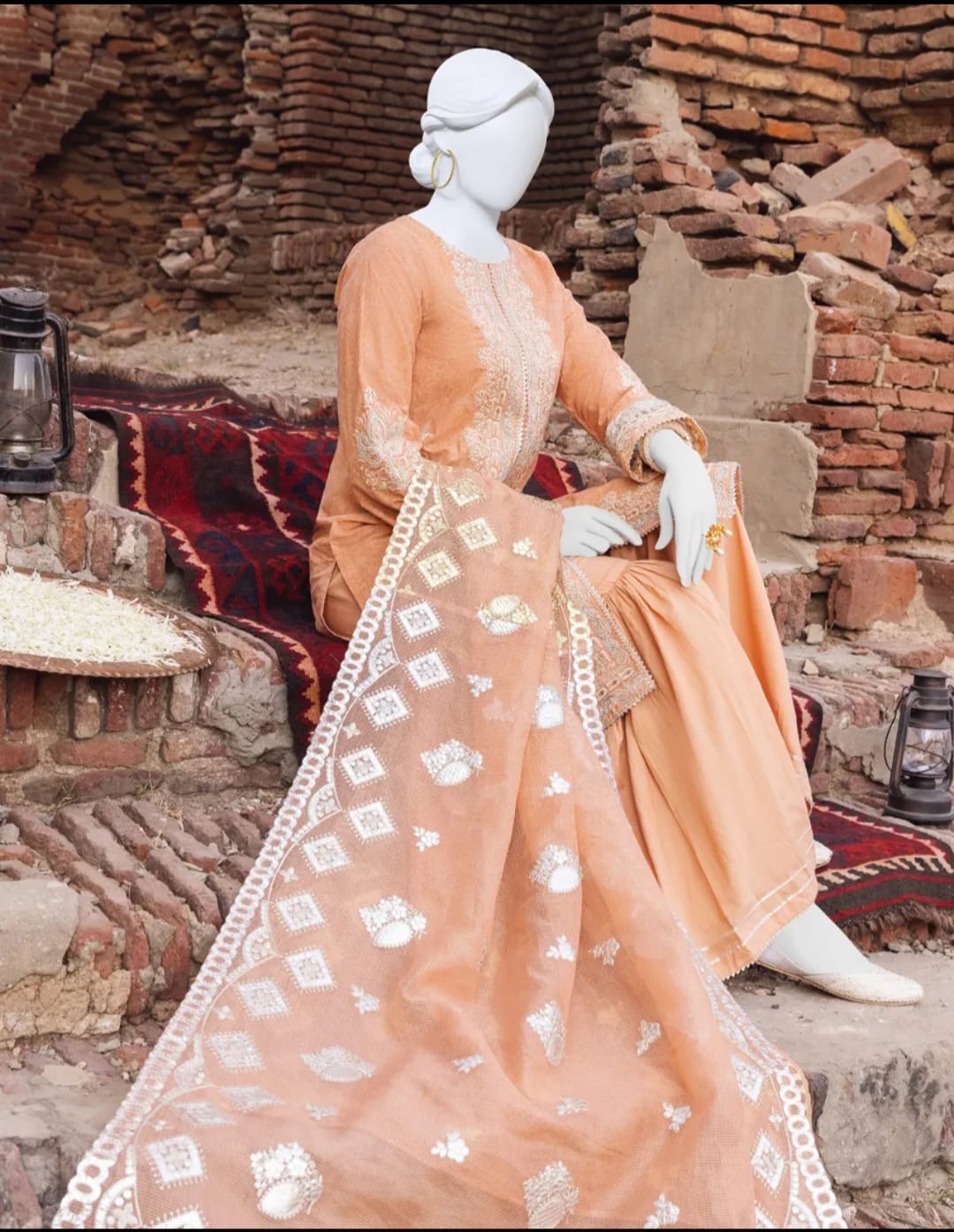 Junaid Jamshed J. Peach Lawn Three Piece Stitched