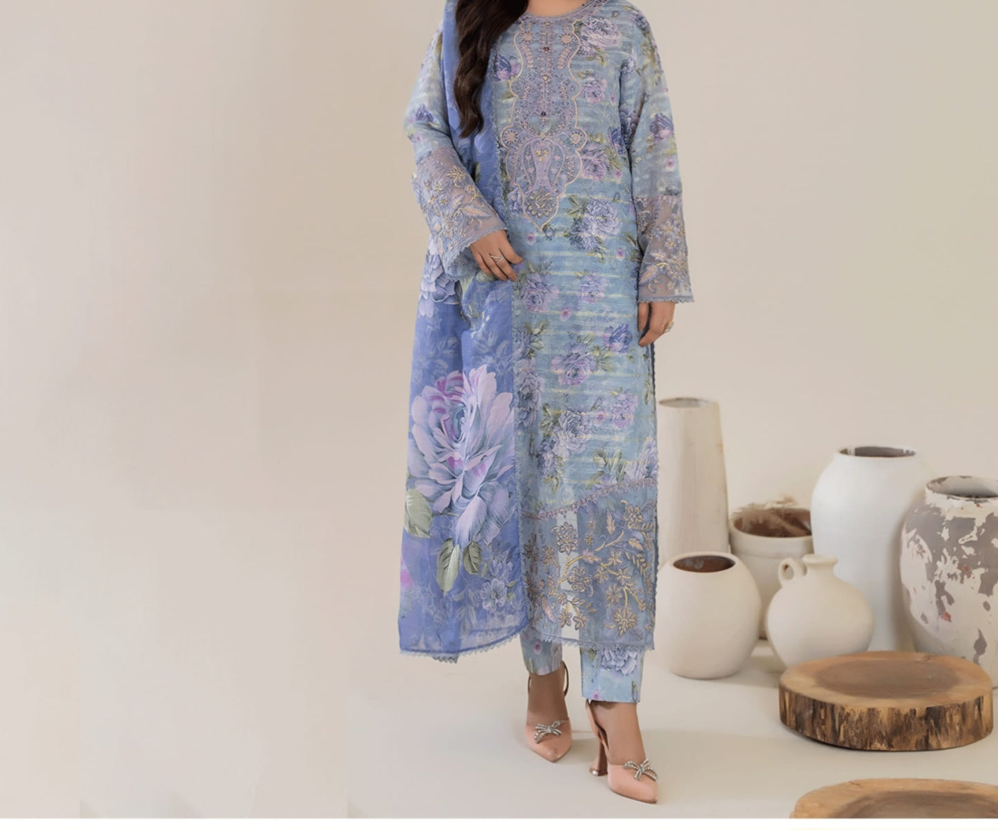 Adans Libas Cuvic Jacquard 3 piece Stitched Dress