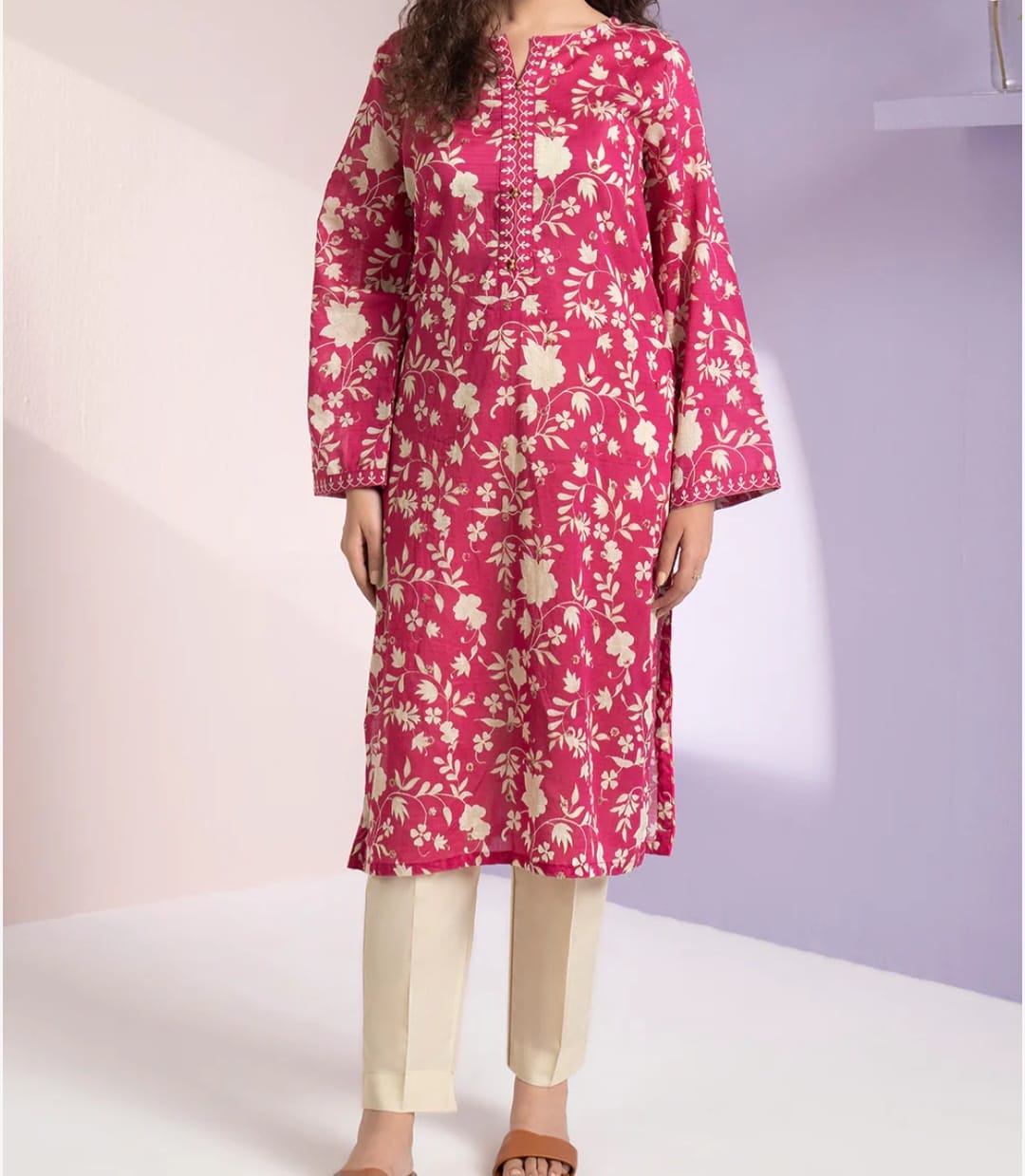 Zellbury Embroided Pink lawn Kurta