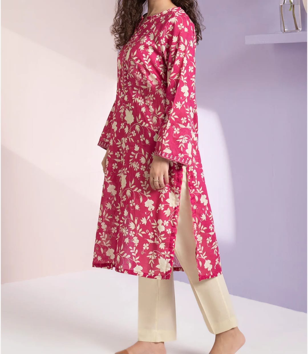 Zellbury Embroided Pink lawn Kurta