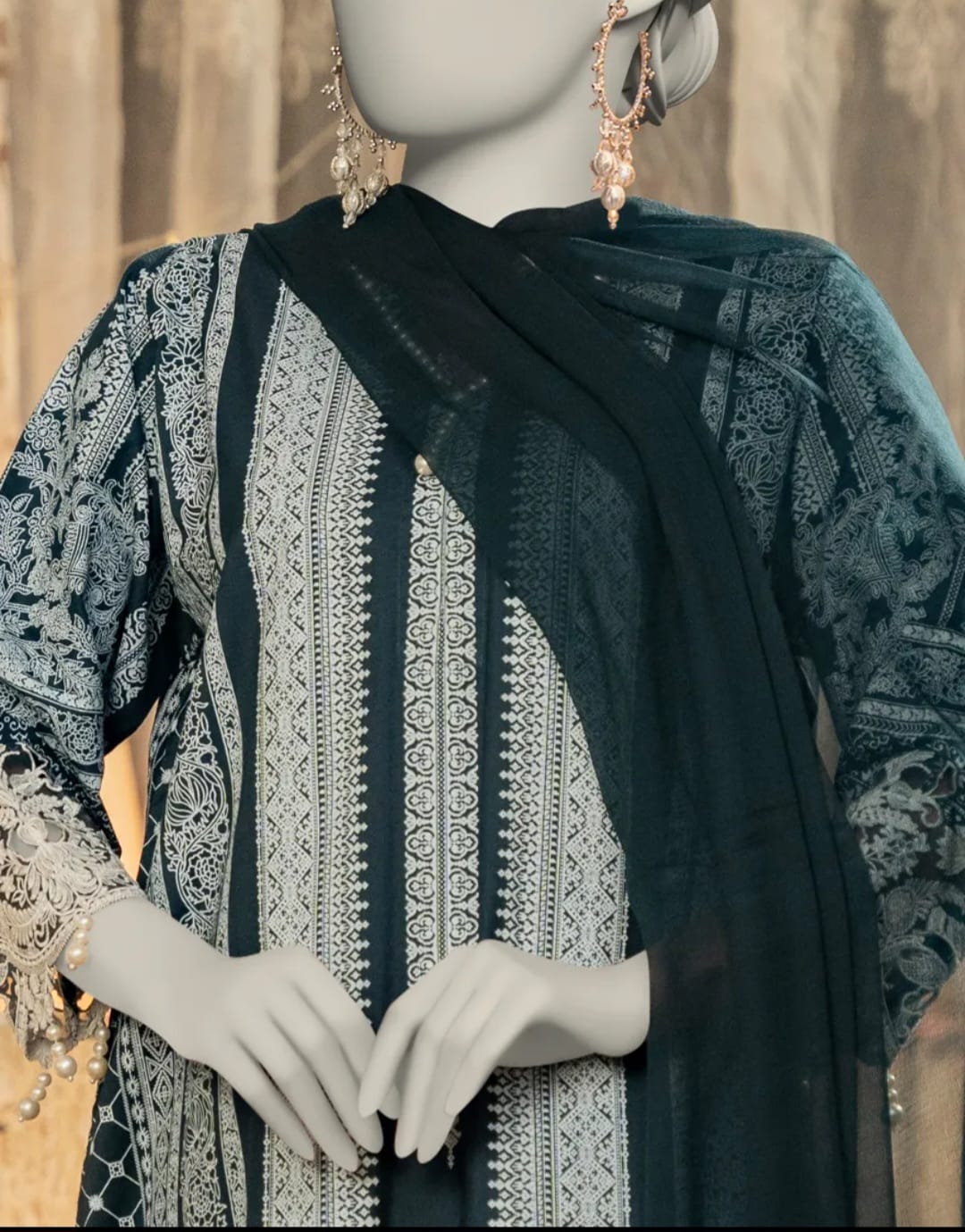 Junaid Jamshed 3 piece Stitched Cotton Silk Embrioded Dress