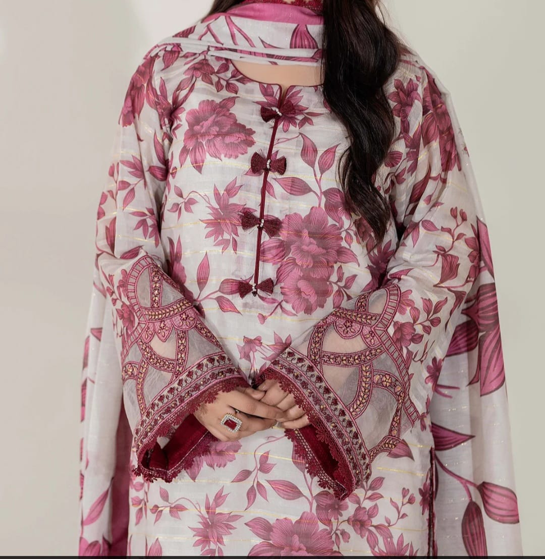 Adans Libas 3 piece Cuvic Jacquard Stitched Dress