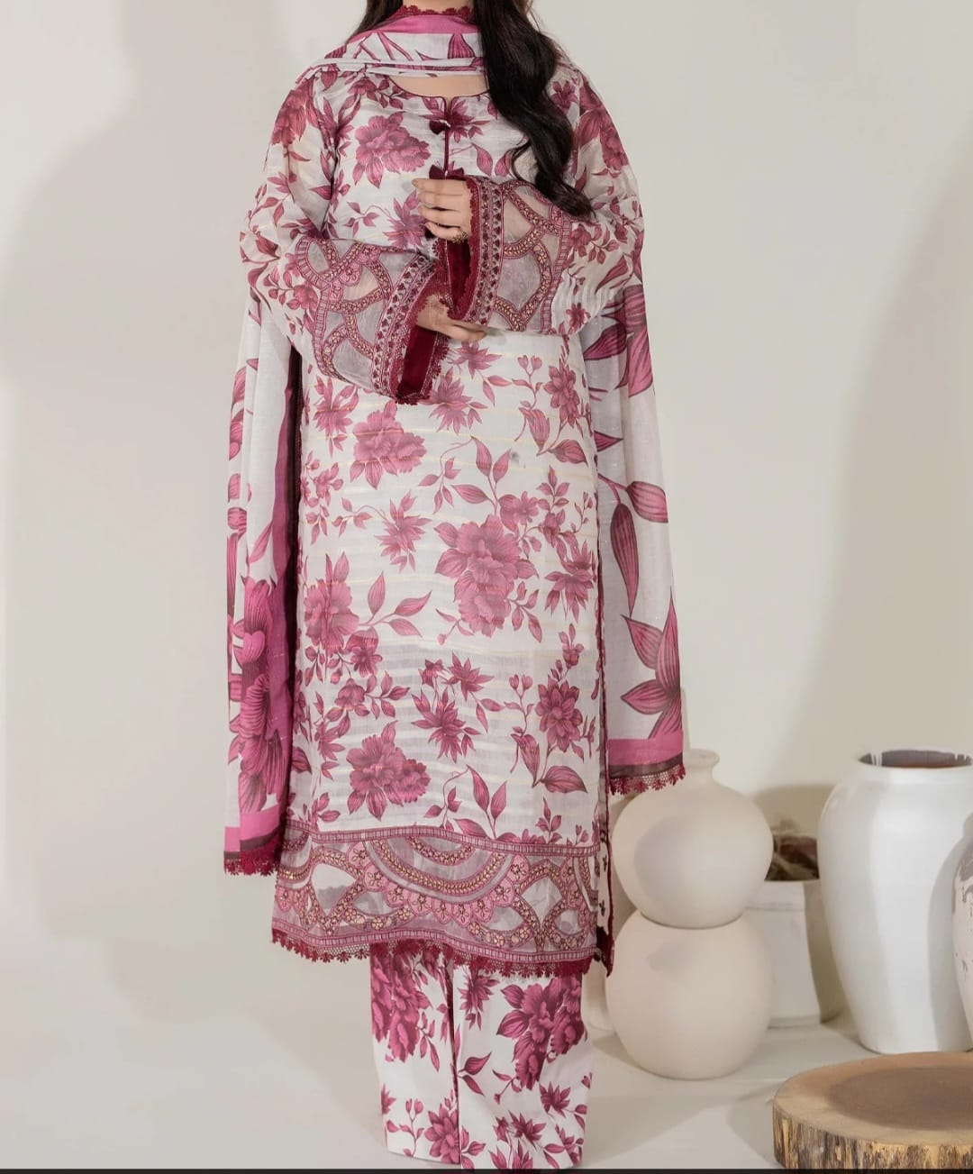 Adans Libas 3 piece Cuvic Jacquard Stitched Dress