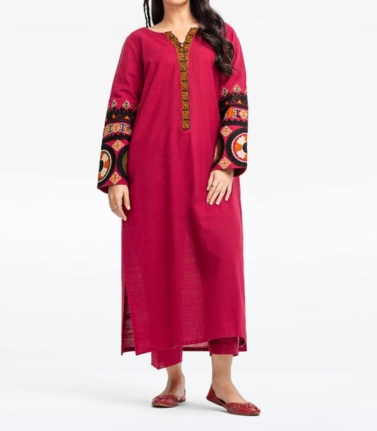 Edenrobe 2-Pc Embroidered Khaddar Shirt & Trouser