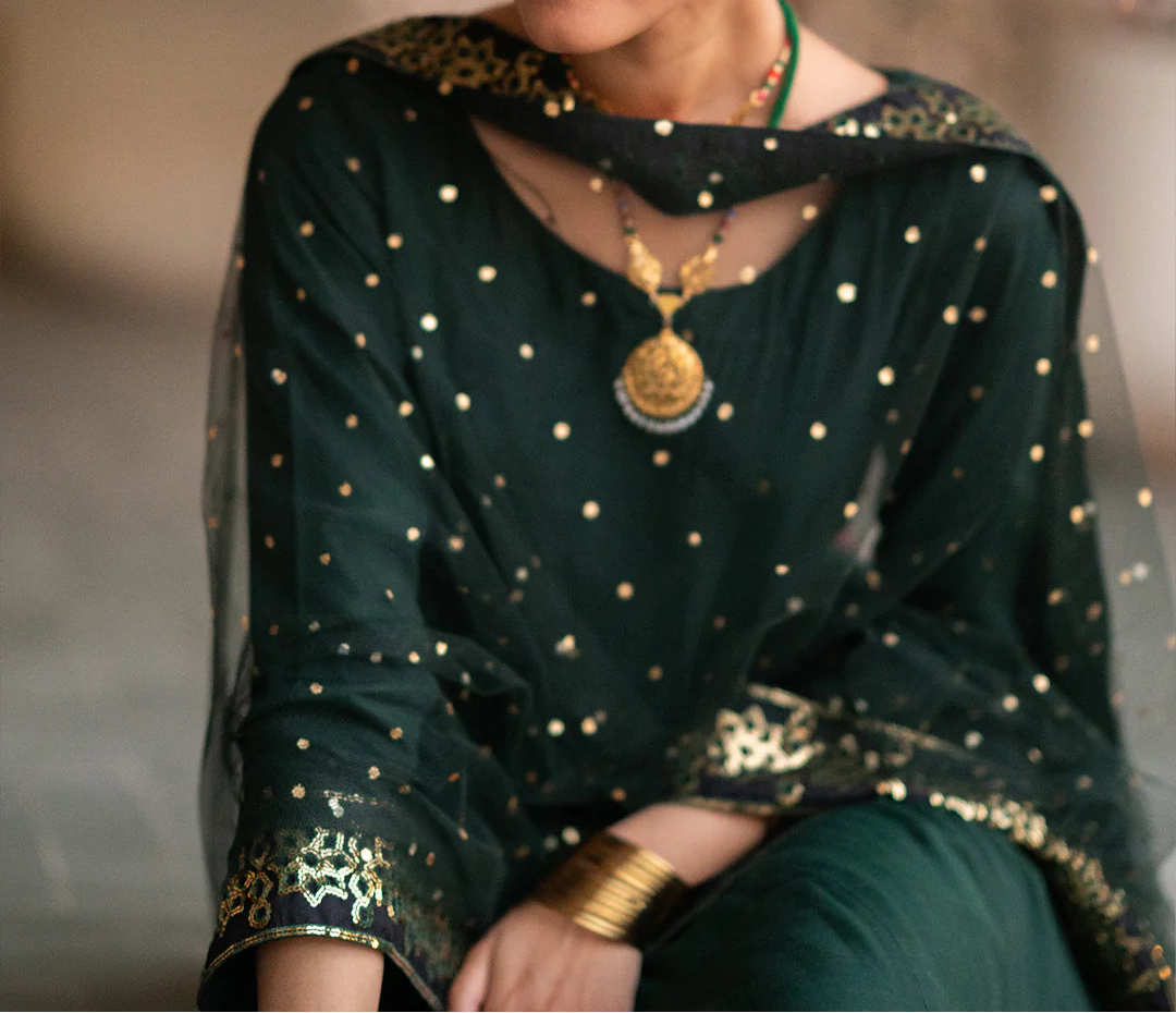 Semi Formal Tamkenat | Embroidered Silk Pishwas & Dupatta