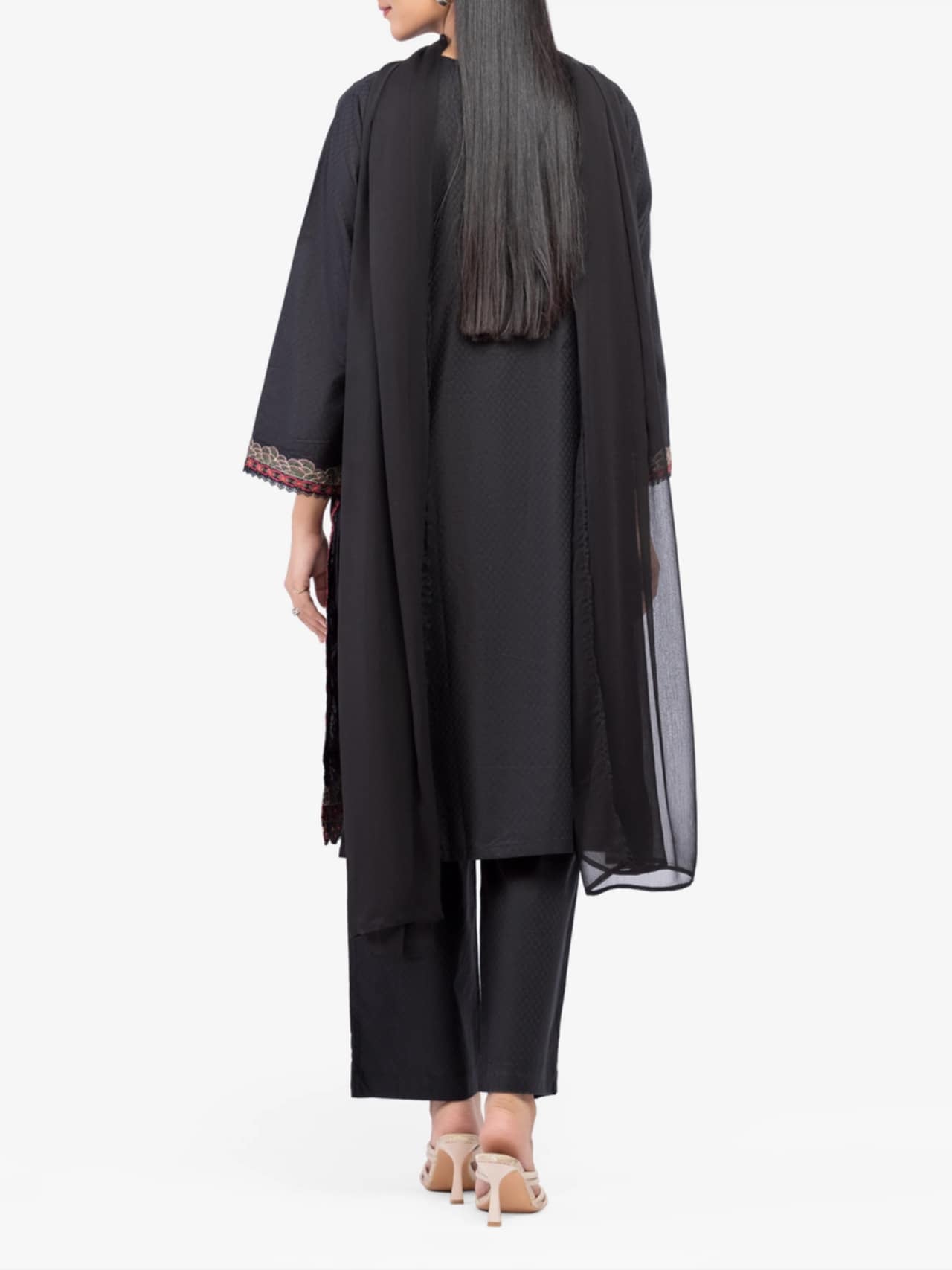 Edenrobe Black Embroidered 3-Piece Dobby Suit