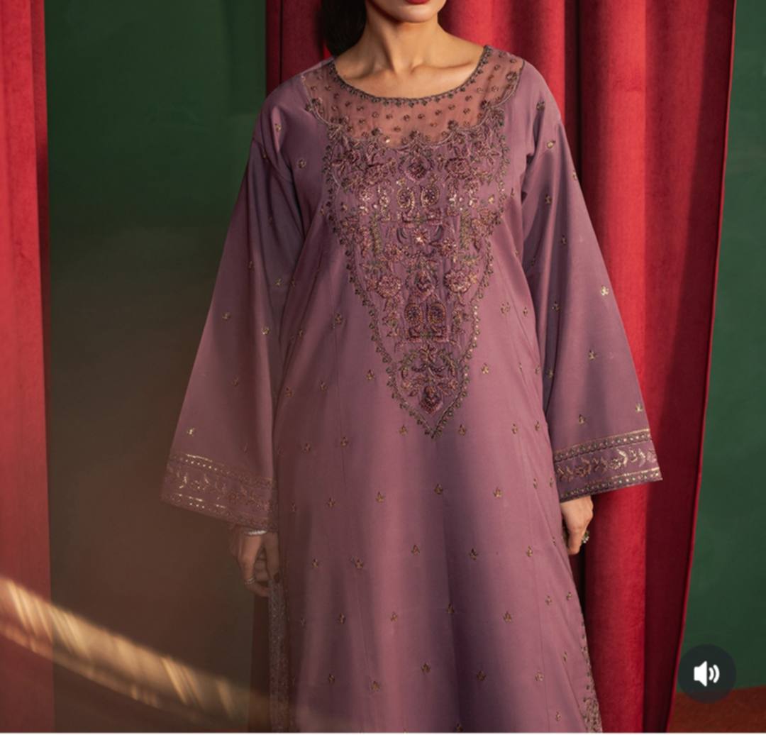 AsimJofa Embroidered Mauve Long Dress – Premium Formal Wear