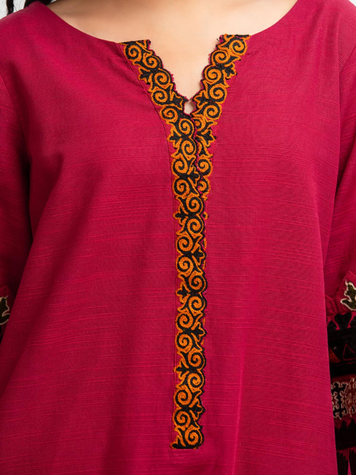 Edenrobe 2-Pc Embroidered Khaddar Shirt & Trouser