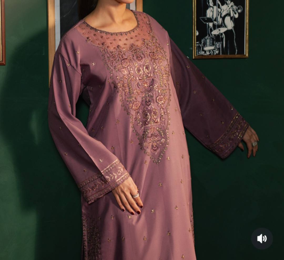 AsimJofa Embroidered Mauve Long Dress – Premium Formal Wear