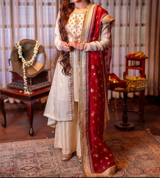 Zeba – Raw Silk & Maysuri 4-Piece Festive Outfit | Omal by Komal