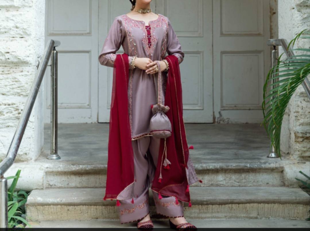 omal by komal Embriodered 3 piece semi formal dress