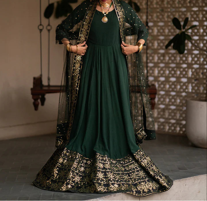 Semi Formal Tamkenat | Embroidered Silk Pishwas & Dupatta