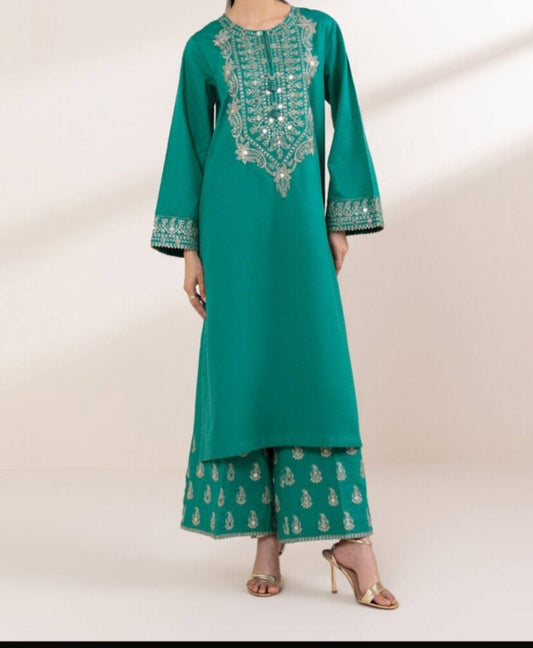 Sapphire  Festive 2-Piece: Dobby Kurta & Cotton Culottes