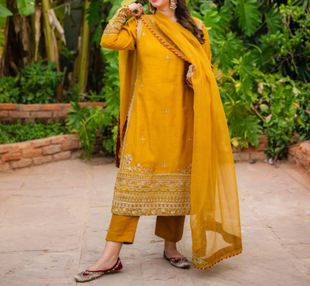 Semi Formal Embroidered Cotton Susi 3 Piece Dress | Omal by Komal