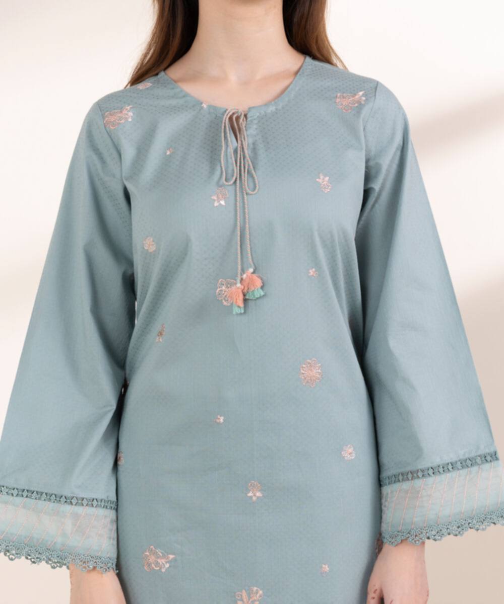 Sapphire Embroidered Blue Dobby A-Line Shirt