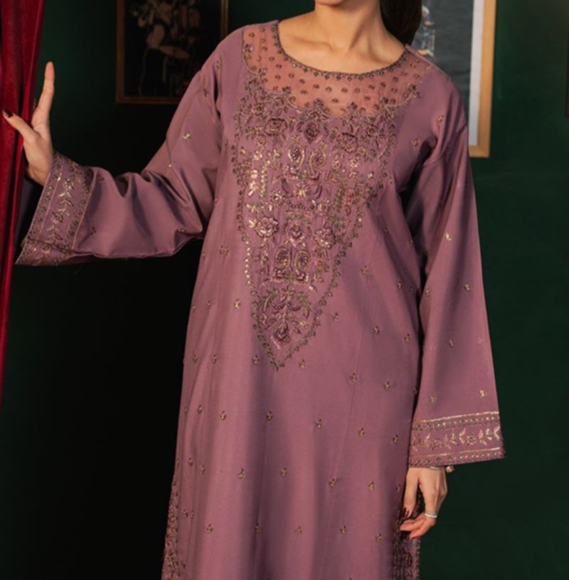 AsimJofa Embroidered Mauve Long Dress – Premium Formal Wear