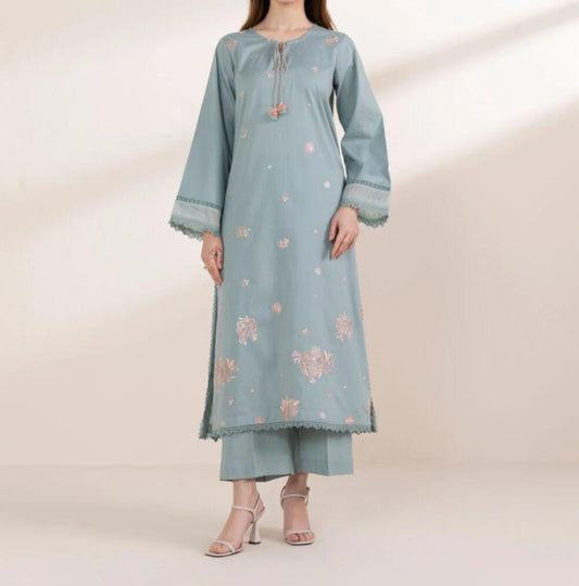 Sapphire Embroidered Blue Dobby A-Line Shirt