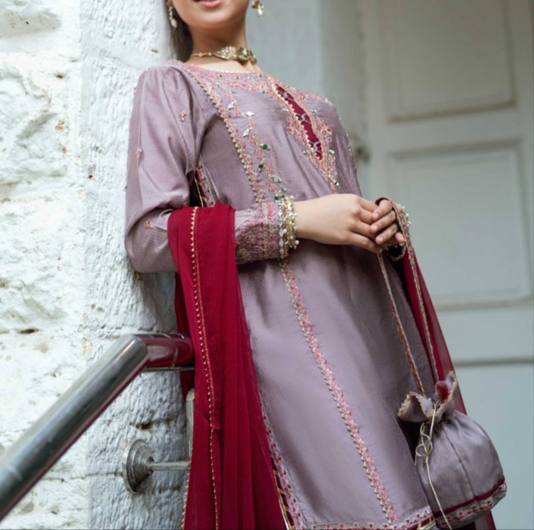 omal by komal Embriodered 3 piece semi formal dress