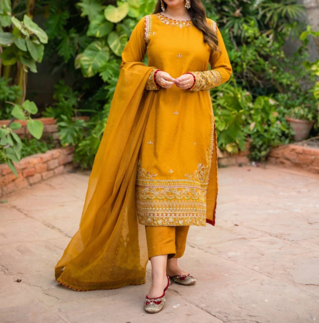 Semi Formal Embroidered Cotton Susi 3 Piece Dress | Omal by Komal