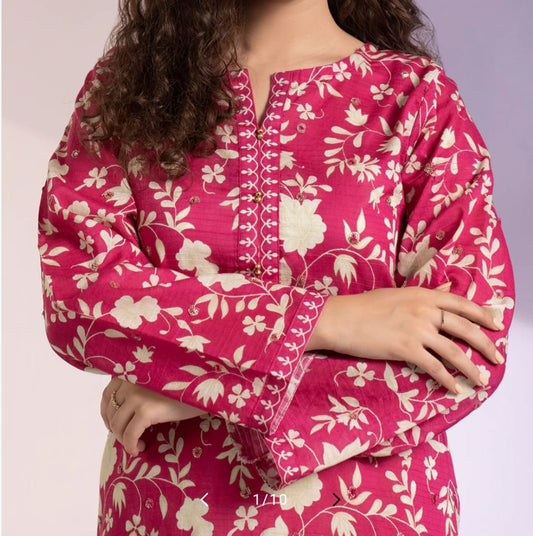 Zellbury Embroided Pink lawn Kurta