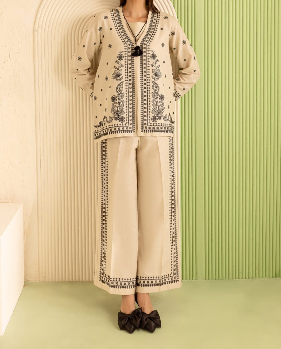 Batik Greek 3Pc Embroidered Khaddar Dress – Ivory