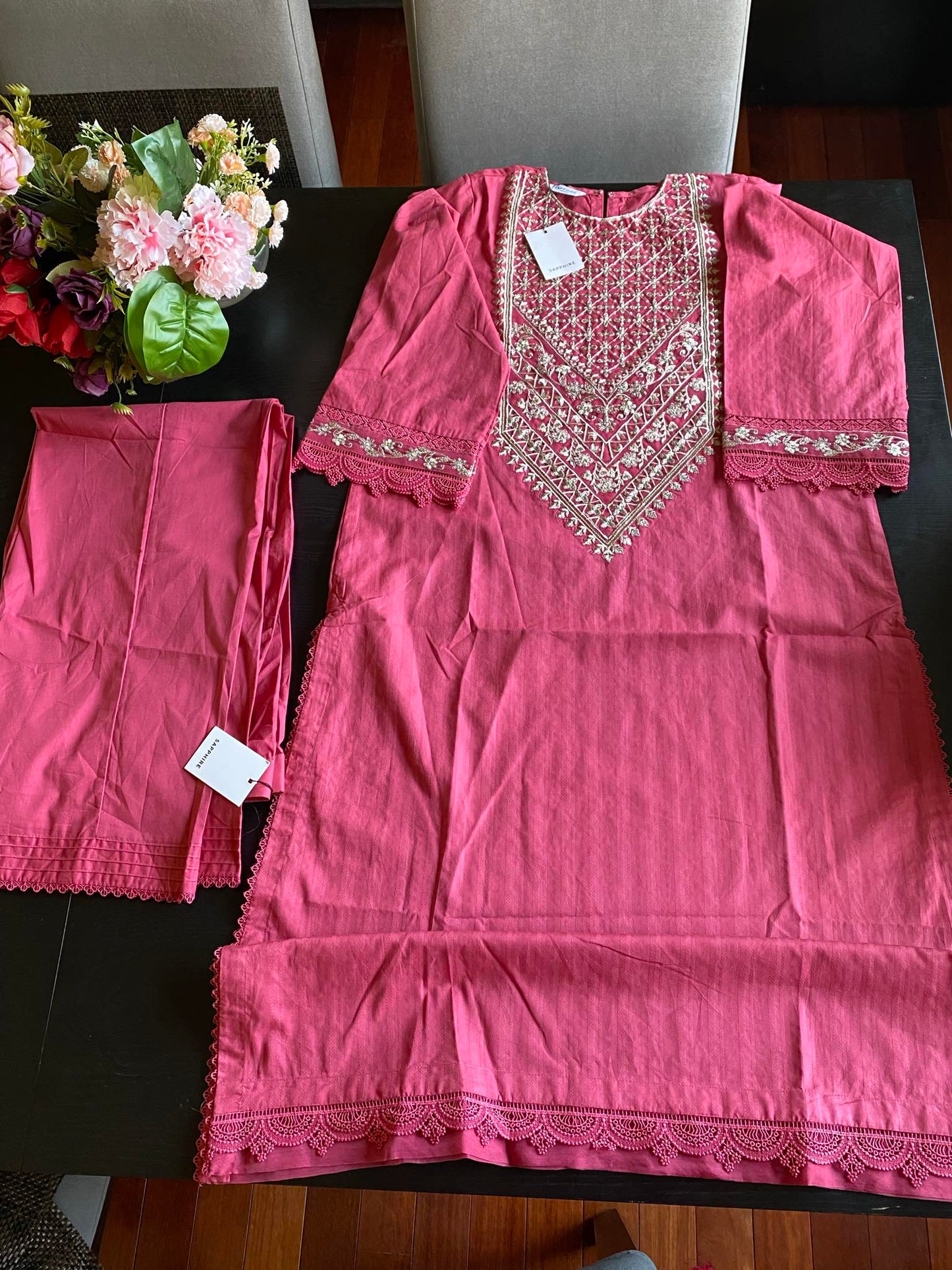 Sapphire Embrioded 2 piece dobby dress