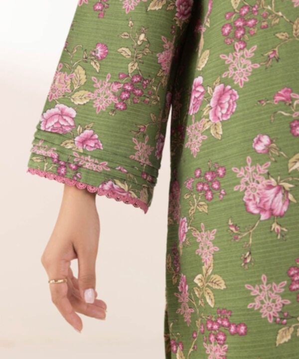 Green Floral Printed Khaddar Shirt – Straight Long Kurta