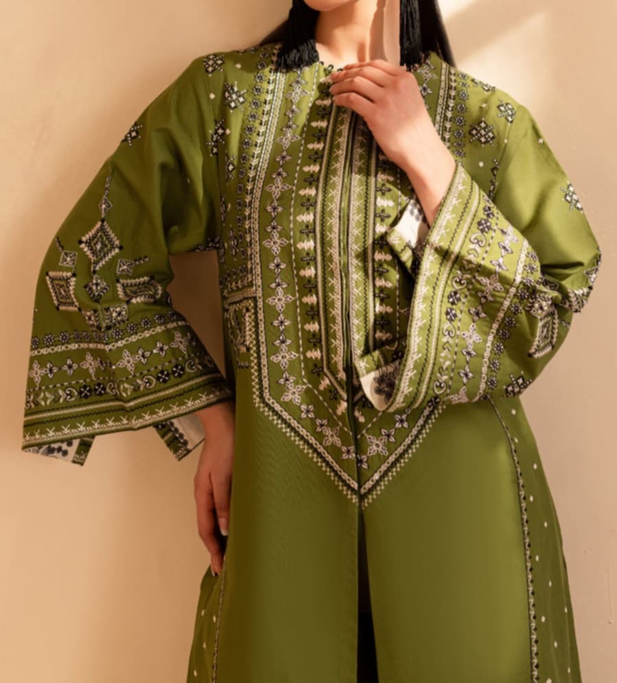 Batik Green Khaddar Embroidered 2-Piece Dress