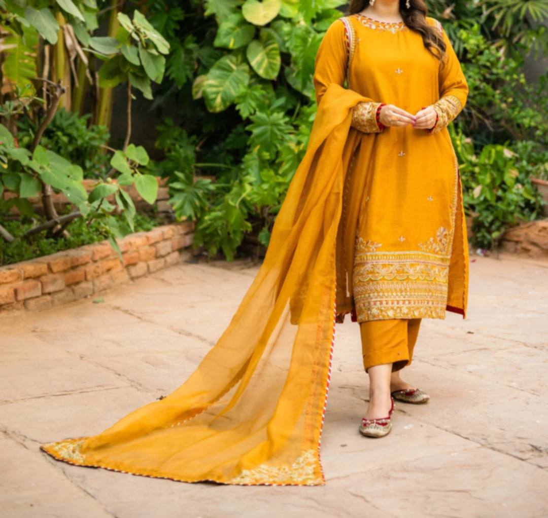 Semi Formal Embroidered Cotton Susi 3 Piece Dress | Omal by Komal