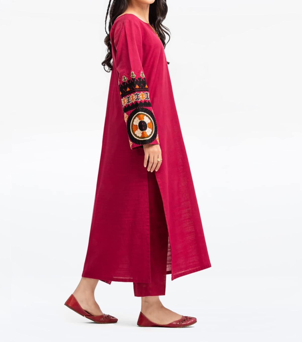 Edenrobe 2-Pc Embroidered Khaddar Shirt & Trouser