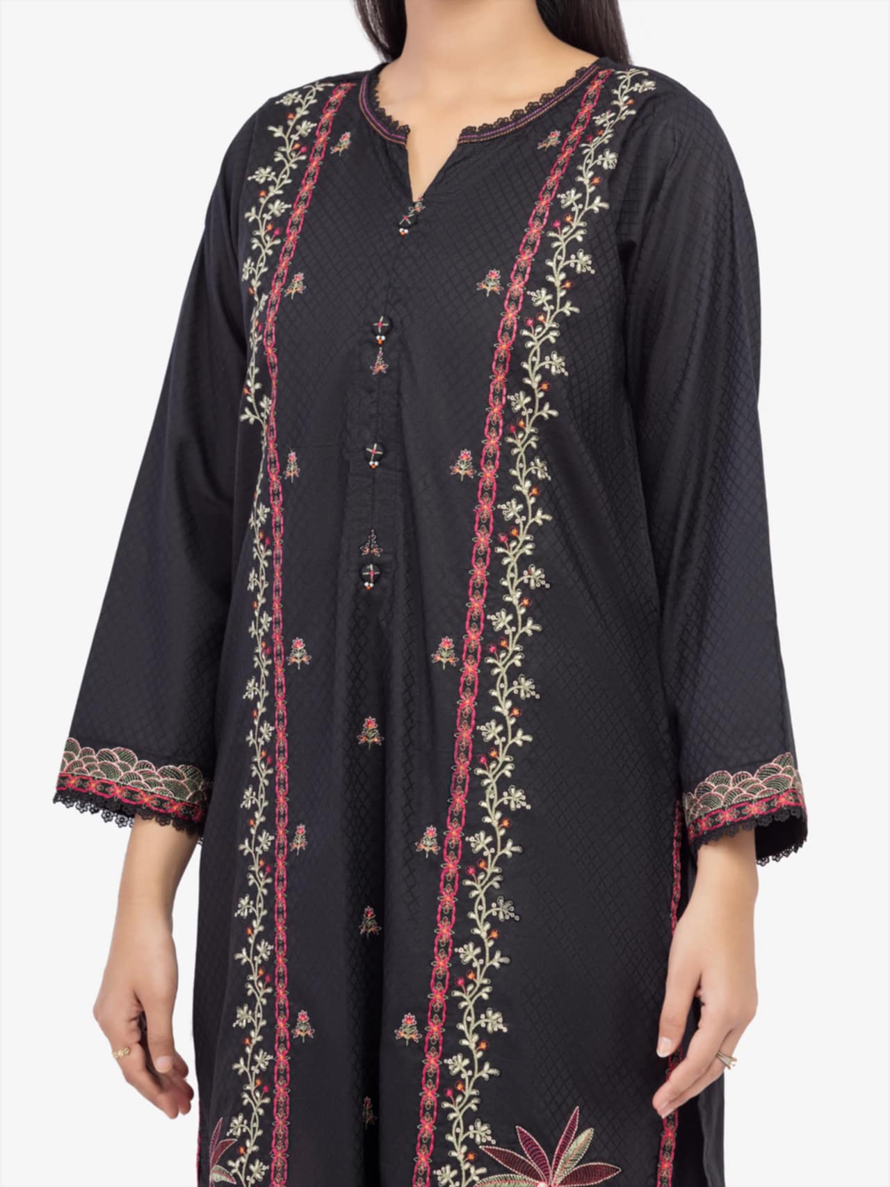 Edenrobe Black Embroidered 3-Piece Dobby Suit