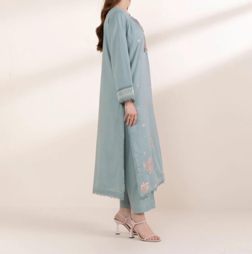 Sapphire Embroidered Blue Dobby A-Line Shirt