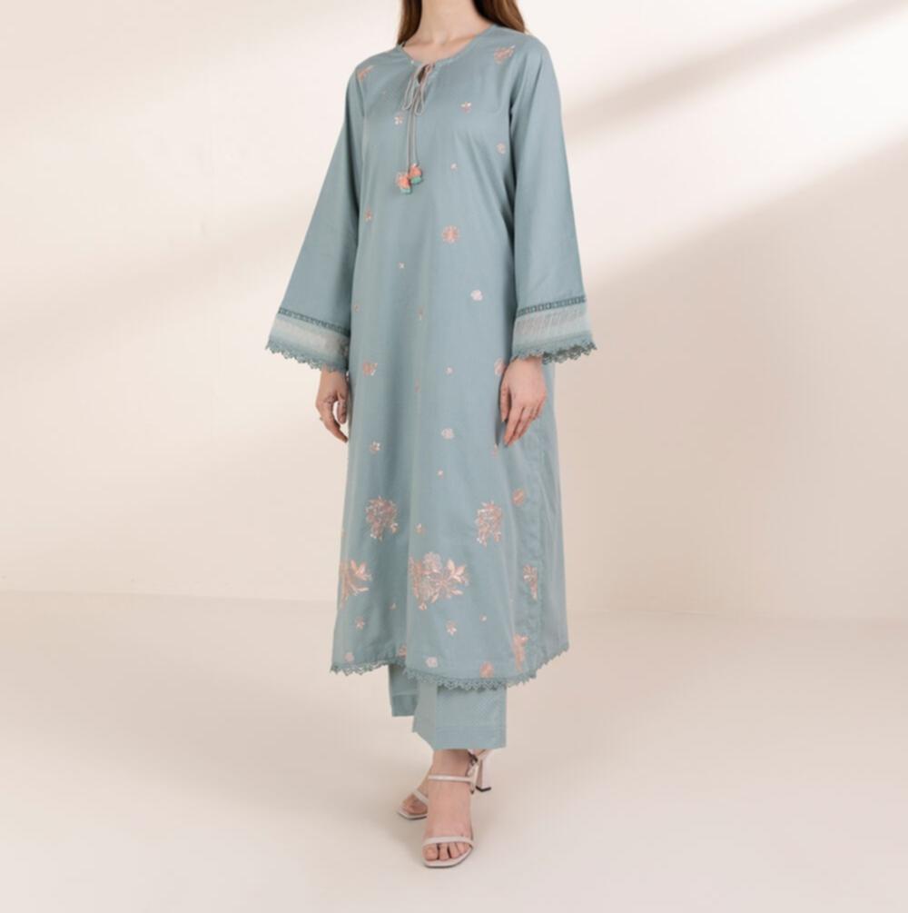 Sapphire Embroidered Blue Dobby A-Line Shirt